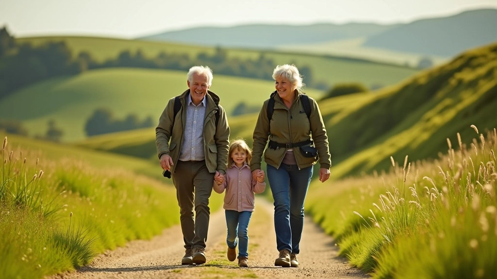 Family enjoying a nature hike together on a scenic UK trail